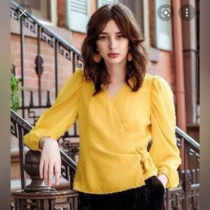 Yumi Kim Swiss Dot Yellow Wrap Blouse
